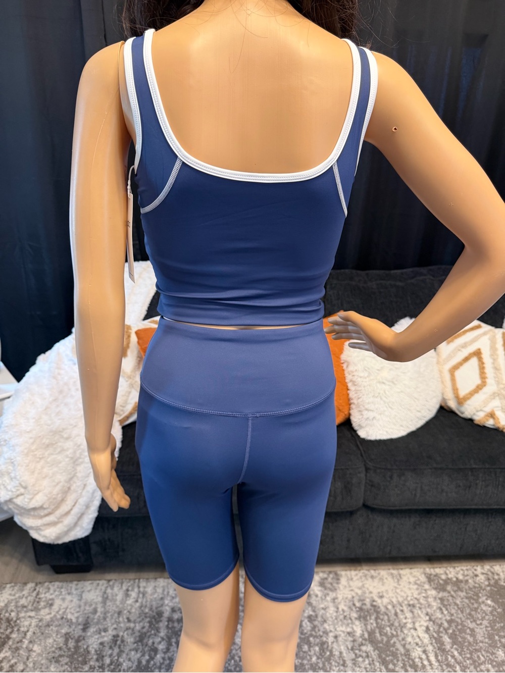 ALO Yoga Navy and White Tank & Bike Short Set - Picture 8 of 9